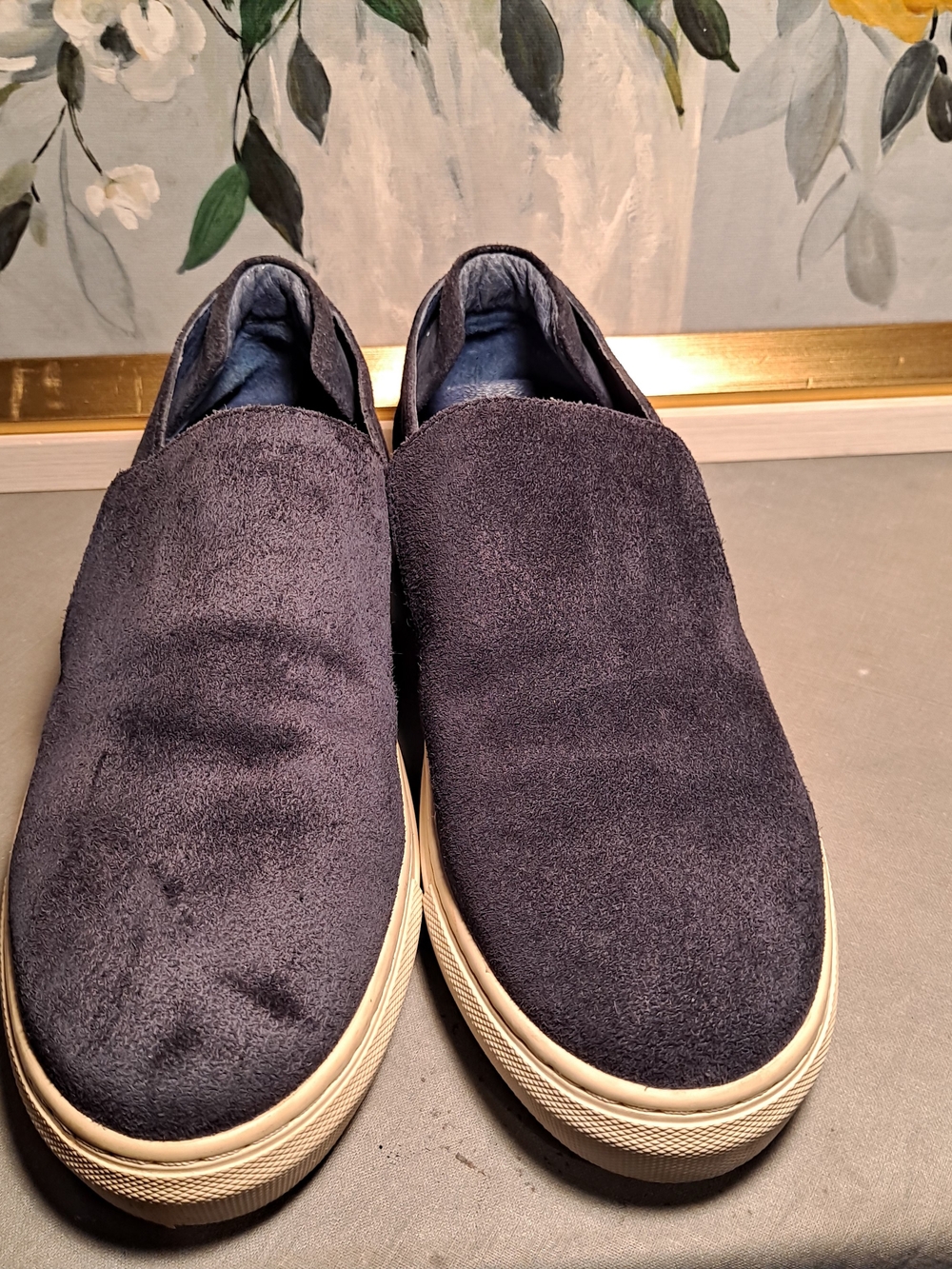 J/Slides NYC Acer Navy Blue Suede Leather Slipon Platform Loafers